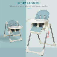 HOMCOM Cadeira de refeição ajustável e dobrável para bebê acima de 6 meses com bandeja dupla 2 rodas e freios 55x80x104 cm Azul(m-8)