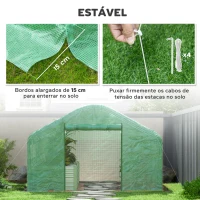 Outsunny Estufa tipo Túnel 4x3x2 m Estufa de Exterior com 2 Janelas Cobertura PE Anti UV e 1 Porta de Enrolar com Fecho de Correr Estufa para Jardim Pátio Verde(m-7)