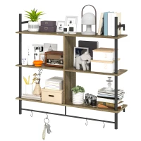 HOMCOM Three-Tier Floating Shelf - Grey Wood Effect(m-11)