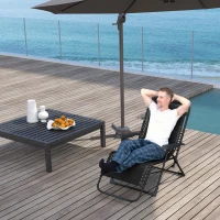 Outsunny Składany leżak ogrodowy z poduszką, z 5-stopniową regulacją oparcia, odporny na ciężar do 120 kg, czarny(m-2)