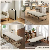 HOMCOM Cama Plegatín Plegable 70x180 cm con Colchón de Espuma Respaldo Ajustable en 5 Posiciones y Ruedas Carga 120 kg Crema(m-8)