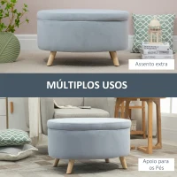HOMCOM Otomano Puff Estofado em Veludo Acolchoado Banco de Armazenamento com Tampa Removível e Pés de Madeira para Dormitórios Sala de Estar Corredor 71x51,5x42 Cinza(m-5)