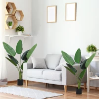 Outsunny 2 Palmas Artificiales 120 cm Plantas Artificiales Árboles Artificiales con 7 Hojas y Maceta para Decoración Hogar Verde(m-2)