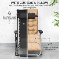 Outsunny 2 Piece Reclining Zero Gravity Sun Loungers with Cushions, Khaki(m-6)