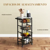 HOMCOM Carrito Verdulero para Cocina con 4 Cestas Deslizables y Marco de Acero 49,5x31x91 cm Gris Claro(m-4)