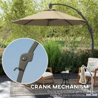 Outsunny 3(m) Garden Cantilever Parasol, Round Overhanging Umbrella with Crank Handle, Cross Base, Aluminium Frame and 360° Rotation, Banana Patio Umbrella for Outdoor Sun Shade, Khaki(m-6)