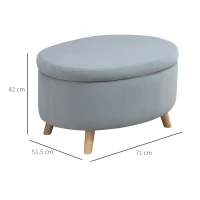 HOMCOM Otomano Puff Estofado em Veludo Acolchoado Banco de Armazenamento com Tampa Removível e Pés de Madeira para Dormitórios Sala de Estar Corredor 71x51,5x42 Cinza(m-3)