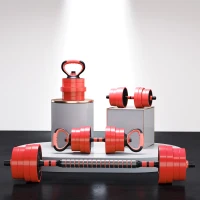 SPORTNOW 30kg Four-In-One Adjustable Weight Dumbbells Set, Barbell, Kettlebell, Push Up Stand - Red(m-9)