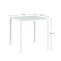 HOMCOM Quadratischer Esstisch für 4 Personen, Tischplatte aus Hartglas, für Küche und Esszimmer, 75 x 75 x 75 cm, Weiß(m-3)
