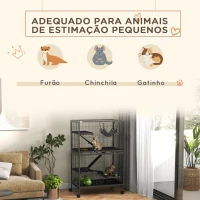 PawHut Gaiola para Roedores 80x52x128 cm Casa de 4 Alturas com Rampas Suspensa Rede Bandeja Removível Rodas Cinza Escuro(m-4)