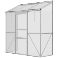 Outsunny Serre adossée serre de jardin fenêtres ouvrables à 5 niveaux panneau en PC cadre aluminium 1,9 x 0,7 x 2 m transparent(m-1)