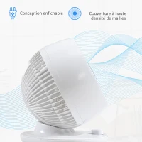 HOMCOM Ventilateur de table puissant 45W, 3 vitesses, oscillant à 70° multidirectionnelle, inclinaison à 90°, blanc(m-7)