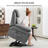 HOMCOM Relaxsessel mit Aufstehhilfe, Liegefunktion, Kunstleder, bis 130 kg, 96x93x105cm, Grau(m-4)