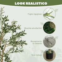 HOMCOM Pianta Artificiale di Olivo Alta 150 cm, Albero Finto con 720 Foglie e 32 Olive, Vaso Incluso(m-4)