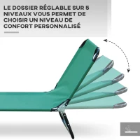 Outsunny Bain de soleil chaise longue pliante inclinable en tissu Oxford pour plage camping piscine 188 x 56 x 28 cm vert foncé(m-4)
