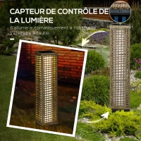 Outsunny Lampadaire solaire extérieur en résine tressée lampadaire sans fil rechargeable capteur de lumière 15,5 x 15,5 x 69 cm(m-6)
