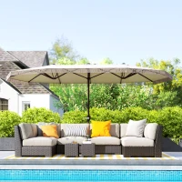 Outsunny Parasol de jardin double rectangulaire 4,5 x 2,65 x 2,6 m avec ouverture fermeture manivelle, toile 180 g/m², crème(m-2)
