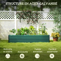 Outsunny Carré potager potager surélevé en acier galvanisé barres de soutien et plaques d'angle fond ouvert 240 x 40 x 45 cm vert(m-5)