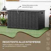 Outsunny Baule da Giardino da 366L Effetto Legno in Plastica, 122.4x62x64.5 cm, Nero(m-7)