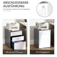 Vinsetto Archiefkast, Rolcontainer, 3 Lades & Hangmapframe, Slot, Stalen Behuizing, 39x48x59 cm, Wit+Grijs(m-4)