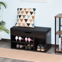HOMCOM Meuble Chaussures Banc à Chaussures 2 Niveaux Rangement, Niche + Coffre intégré avec Coussin Noir(m-2)