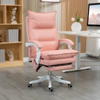 Vinsetto Vibration Massage Office Chair with Heat, Ergonomic Computer Desk Chairs, Faux Leather Desk Chair with Footrest, Armrest and Reclining Backrest, Pink(m-2)