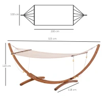 Outsunny Hamac avec support bois hamac sur pied extérieur 4 cordes de sécurité charge 120 kg bois naturel et blanc(m-3)