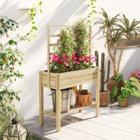 Outsunny Jardinière sur pieds, carré potager de jardin sur pieds avec treillis et étagère, en bois, 88 x 37 x 137 cm bois naturel(m-8)