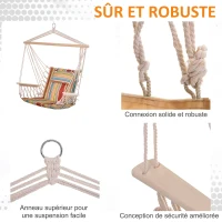 Outsunny Chaise suspendue hamac de voyage respirant portable 100 x 106 cm coton macramé polyester multicolore rayé(m-4)
