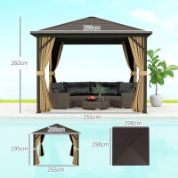 Outsunny 3 x 3(m) Metal Hardtop Gazebo, with Curtains and Accessories - Brown(m-3)