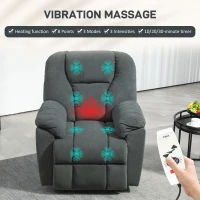 HOMCOM Elektryczny Fotel Relaksacyjny z Funkcjami Masażu i Ogrzewania, Wygodny Fotel z Portem USB, Kieszeń Boczna, Szary(m-4)