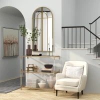 HOMCOM Miroir mural arc 30 x 120 cm, grand miroir décoratif avec cadre métallique, pour salon, chambre, couloir, ton doré(m-8)