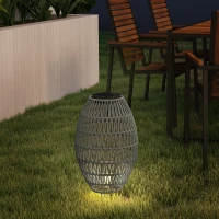 Outsunny Rattan Solar Lamp, Garden Solar Lantern with Auto On/Off Light, IP44 Waterproof, Decorative Outdoor Rattan Lamp for Porch, Pathway, Grey(m-8)