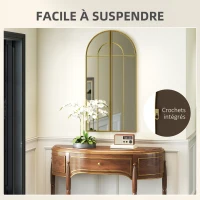 HOMCOM Miroir mural arc 30 x 120 cm, grand miroir décoratif avec cadre métallique, pour salon, chambre, couloir, ton doré(m-5)