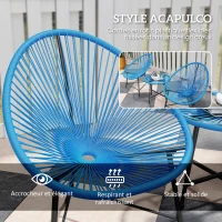 Outsunny Salon de jardin extérieur en résine tressée 2 personnes, plateau en verre trempé, pour balcon terrasse patio, bleu(m-5)