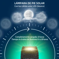 Outsunny Lámpara Solar de Ratán Sintético con Luces LED Encendido/Apagado Automático para Exterior 20x20x68 cm Gris(m-5)