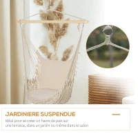 Outsunny Fauteuil suspendu extérieur et intérieur chaise hamac balançoire avec coussins, tissage en coton, charge 120 Kg, blanc(m-5)