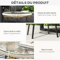 Outsunny Table basse ronde de jardin en résine aspect rotin métal et plateau verre trempé Ø 50 x 50 cm crème(m-6)