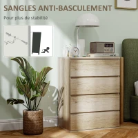 HOMCOM Commode 4 tiroirs meuble de rangement sans poignées design minimaliste 60 x 40 x 80 cm naturel(m-6)