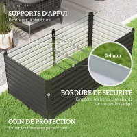 Outsunny Jardinière surélevée galvanisée rectangulaire pour l'extérieur - fond ouvert - 160 x 80 x 60 cm, gris(m-7)