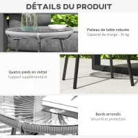 Outsunny Table basse ronde de jardin en résine aspect rotin métal et plateau verre trempé Ø 50 x 50 cm gris(m-6)