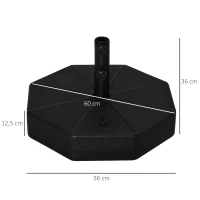 Outsunny Pied de parasol octogonal support parasol remplissage eau sable pour terrasse piscine patio en HDPE Ø 60 x 36 cm noir(m-3)
