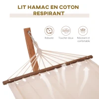 Outsunny Hamac avec support bois hamac sur pied extérieur 4 cordes de sécurité charge 120 kg bois naturel et blanc(m-4)