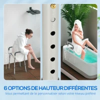 HOMCOM Tabouret de douche pour personnes âgées et handicapées avec accoudoirs, hauteur réglable, patins antidérapants, gris(m-4)