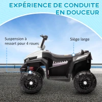 AIYAPLAY Quad électrique enfant 12 V voiture électrique 2 moteurs marche avant et arrière 37-60 mois 85 x 55,5 x 62 cm blanc(m-4)