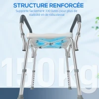 HOMCOM Tabouret de douche pour personnes âgées et handicapées avec accoudoirs, hauteur réglable, patins antidérapants, gris(m-8)