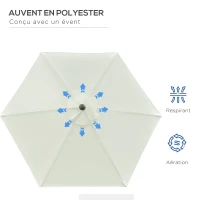 Outsunny Parasol de jardin parasol droit parasol hexagonal inclinable Ø 2,3 x 2,16 m métal polyester haute densité 180 g/m² crème(m-6)