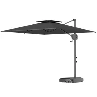 Outsunny Cantilever Parasol with Weighted Base Double Top Garden Parasol Square Hanging Patio Umbrella with Crank Tilt Dark Grey(m-11)