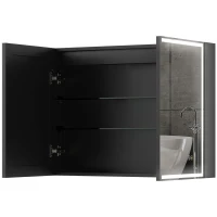HOMCOM Armoire de toilette avec miroir, éclairage LED, 60 x 80 cm fonction anti-buée, variateur de lumière, 3 couleurs, noir(m-1)