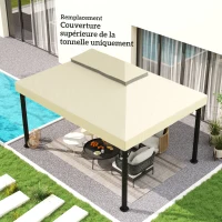 Outsunny Toile pour tonnelle toile de rechange pour tonnelle à 2 niveaux protection UPF30+ trous de drainage  4 x 3 m crème(m-7)